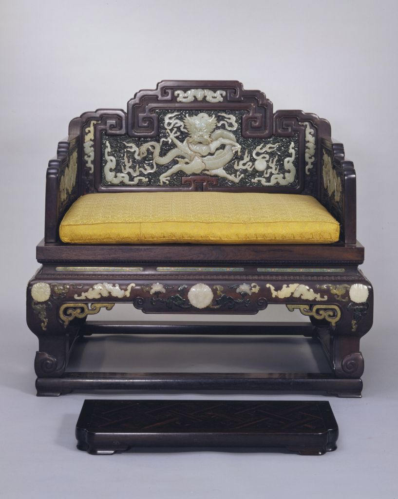 图片[1]-Rosewood inlaid jade throne-China Archive